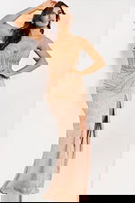 strapless gown featuring a sheer corset bodice embellished with gold beading 46978