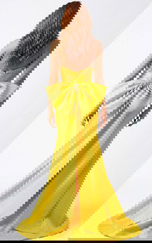 Statement bow back gown with smooth flowing train