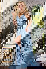 v neckline fit and flare dress