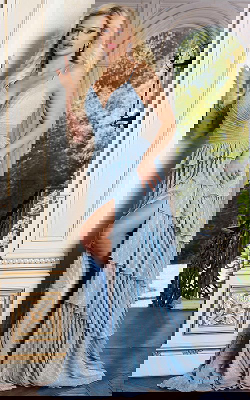 v neckline fit and flare dress