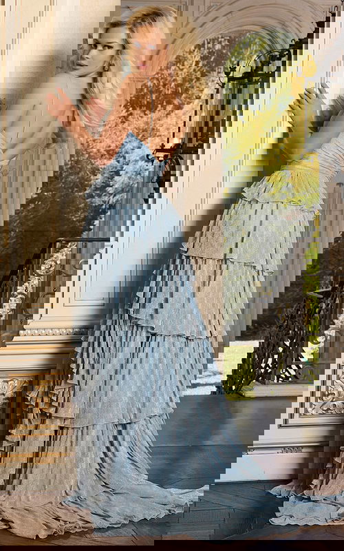 backless blue long dress 46988