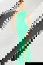 green one shoulder high slit dress 47013