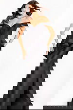 Sophisticated off shoulder satin gown featuring sculpted waist and train