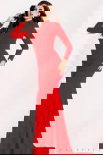 Elegant floor length red dress featuring minimalist design and smooth finish