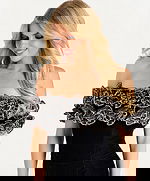 strapless black mob dress with the off the shoulder floral top 47086