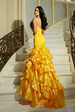 Strapless fit and flare gown with tiered ruffle skirt