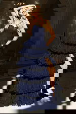 navy blue pleated bodice sweetheart neckline dress 47139