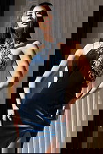 Halter neck satin gown with intricate silver floral appliques