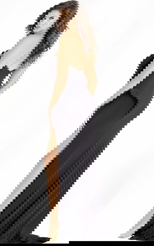 back of fitted crepe high slit dress 47150