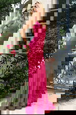 Fitted Rhinestone Gown With Open Criss Cross Back