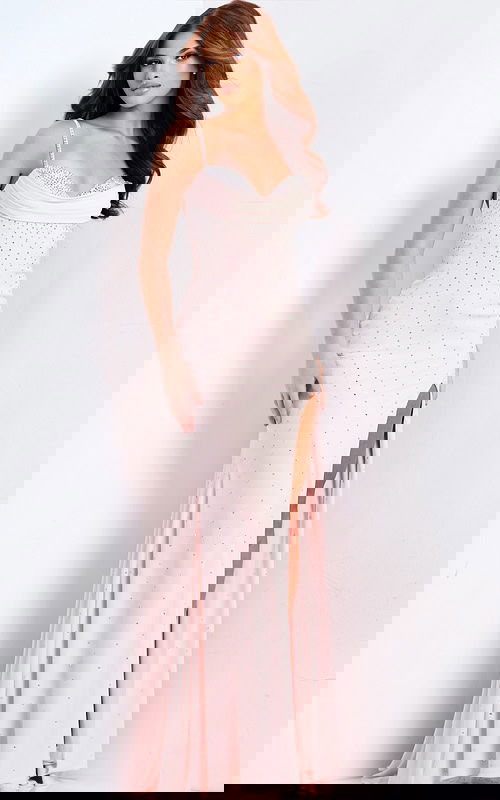 Light pink prom gown with high slit and sparkle details