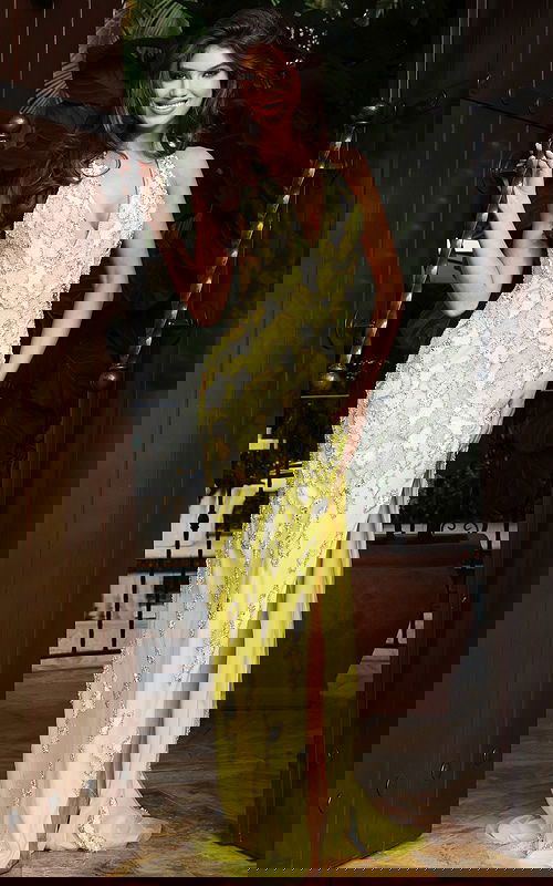 Halter Plunging Embellished High Slit Gown