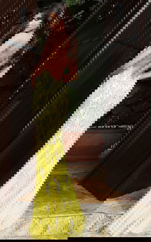 yellow beaded backless dress 47158