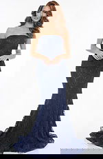 Strapless lace fitted gown with subtle sparkle and flared hem