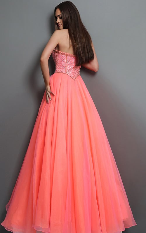 strapless beaded corset ball gown with tulle skirt