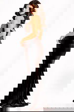 Brown velvet gown with asymmetrical rhinestone bodice and choker neckline