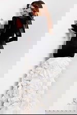 Jovani velvet long sleeve gown with ruffled white skirt