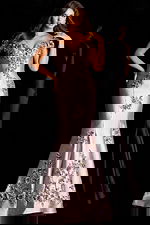 satin formal dress with beaded floral appliques