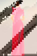 Tailored jumpsuit featuring short sleeves and dramatic side tie