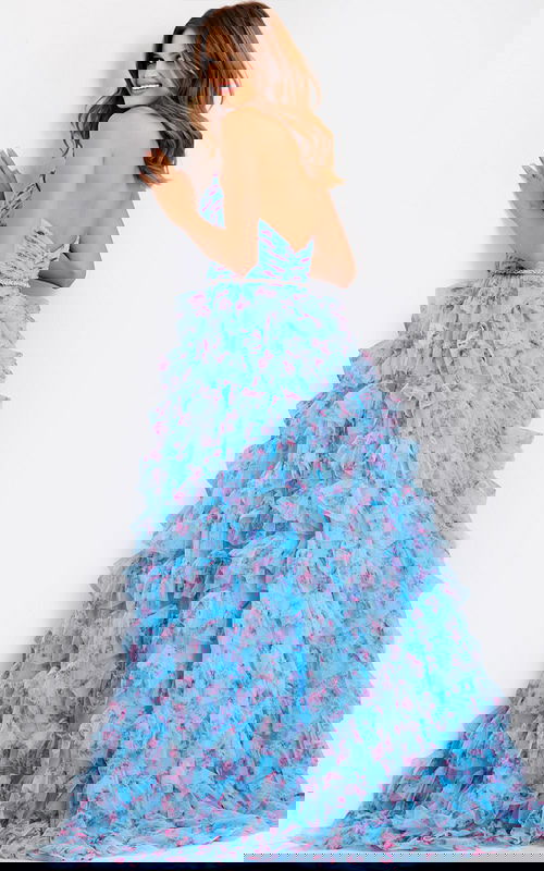 back of Strapless ball gown with layered ruffle skirt 47267