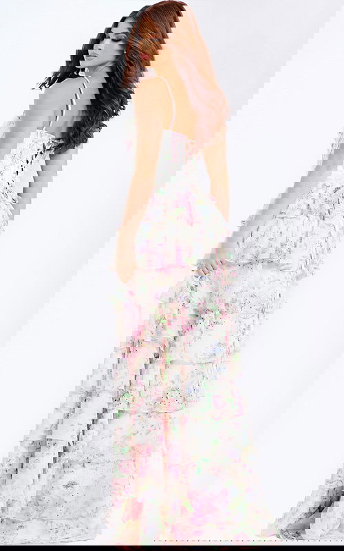 Pastel garden-inspired layered prom gown