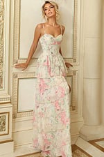 Floral Tiered Ball Gown with Corset Bodice 47282