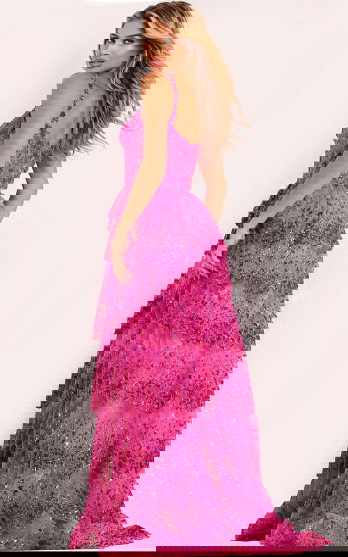 Layered tulle prom gown with sparkling sequins and fitted bodice