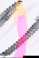 Strapless mirror beaded pink prom dress with geometric crystal design