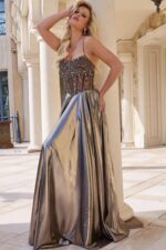 metallic brown A-line dress 47324