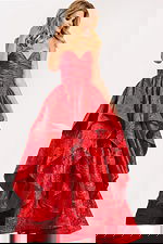 Elegant strapless ruffle prom gown