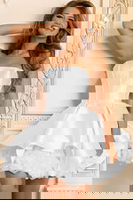 white puffy dress with organza detail on hem 47419