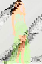 Strapless Light Green Tiered Gown