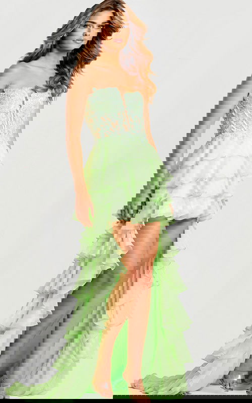 Strapless Light Green Tiered Gown