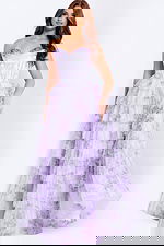 Lavender floral tiered prom dress with corset bodice