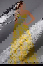 yellow embellished tiered dress 47440