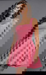 Sleeveless fitted dress with square neckline and softly flared skirt in smooth fabric