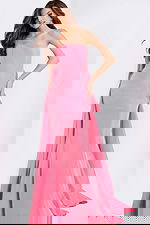 Flowing strapless prom dress in smooth satin