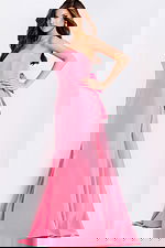 Strapless satin prom gown with oversized bow back