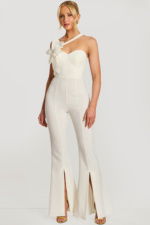 One Shoulder Jumpsuit With 3D Floral Detail 47545 | Jovani
