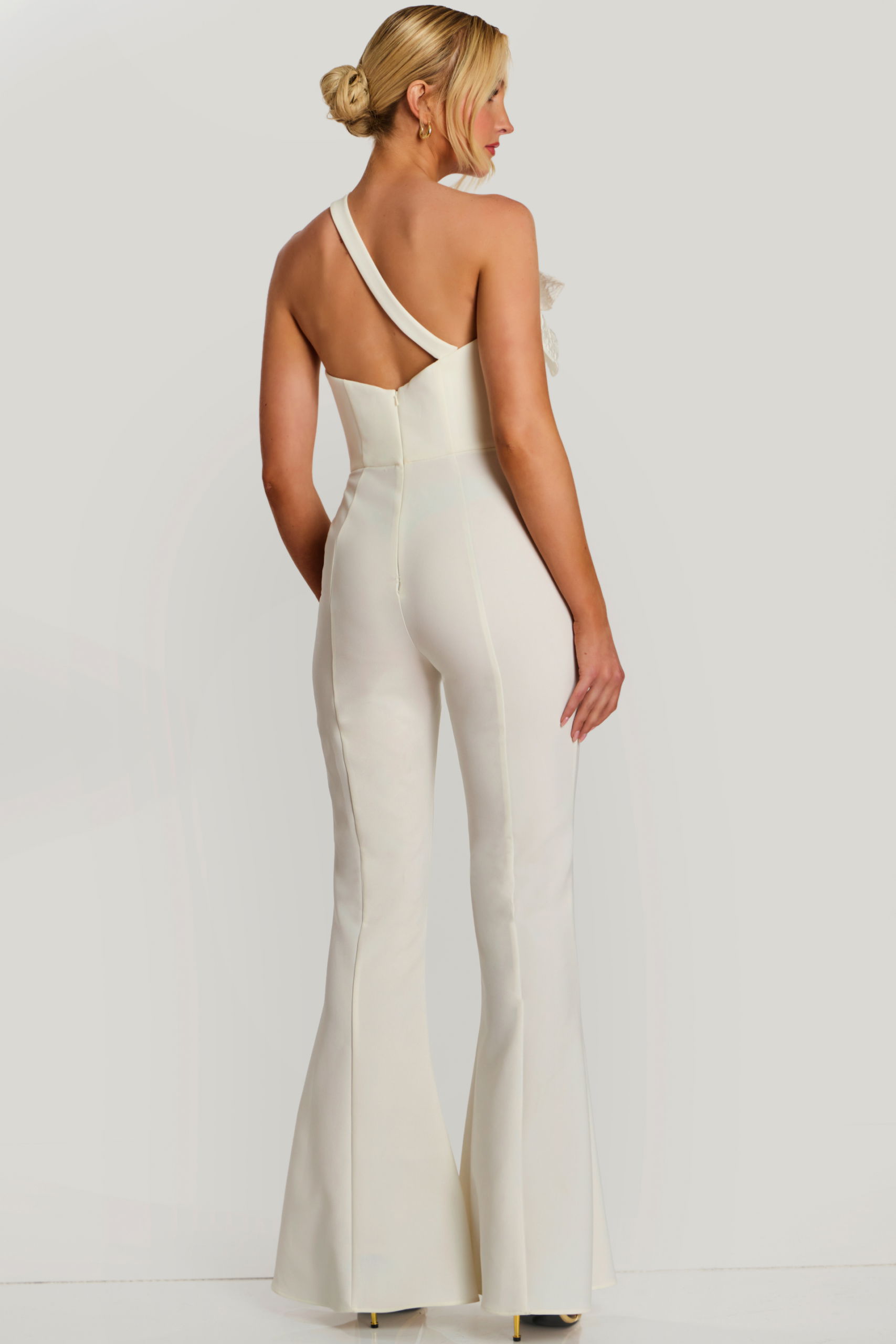 One Shoulder Jumpsuit With 3D Floral Detail 47545 | Jovani