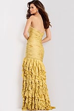 Ruched Yellow Prom Gown With Slit