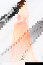 Coral to peach gradient satin evening gown