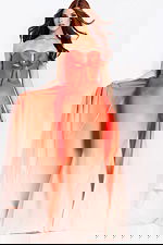 Strapless ombre coral prom dress with bow detail