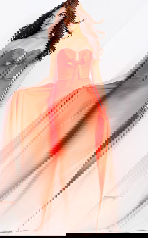 Strapless ombre coral prom dress with bow detail