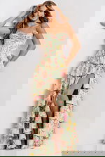 Floral Print Ruffle Layered Prom Gown