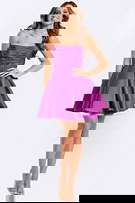 Purple satin party dress with pleated skirt design