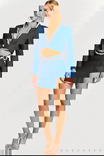 V neckline embellished blazer with mini skirt 47609