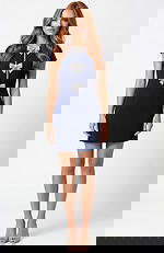 Short fitted dress with bow embellished front and cap sleeves