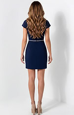 Back view of fitted dress with clean lines and structured shape