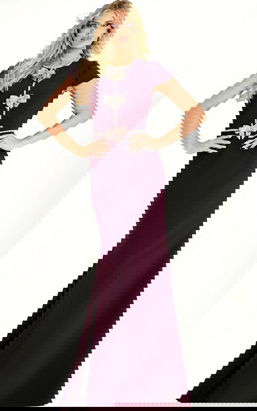 burgundy short sleeves with embellished bow details 47619